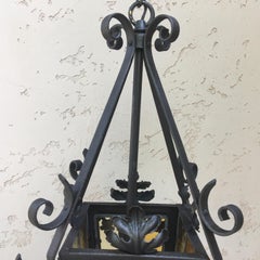 French Iron Neo-Gothic Lantern with Stained Glass, circa 1880