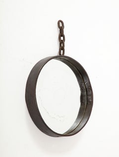 French Iron Round Mirror, C. 1950-60