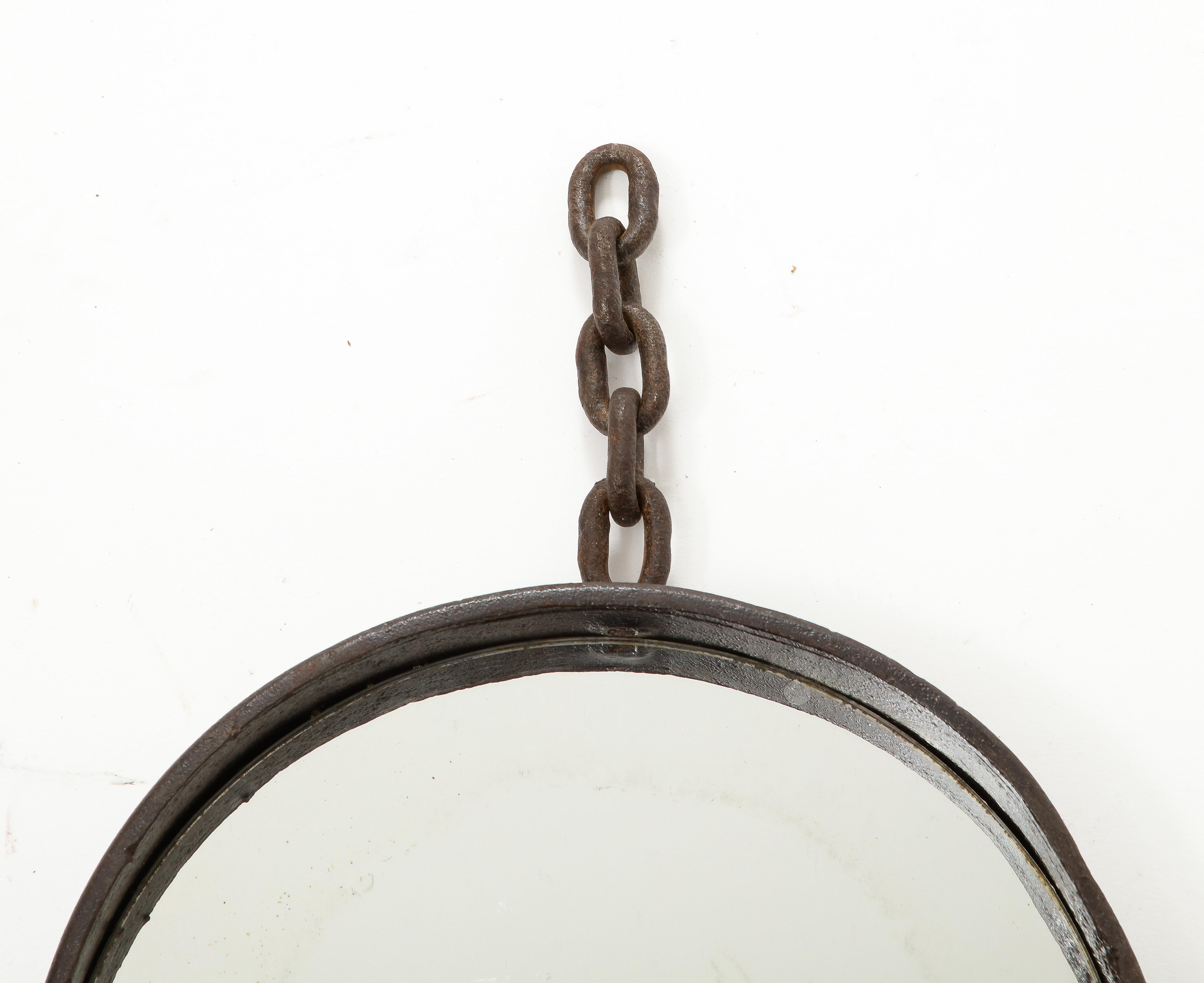 French Iron Round Mirror, C. 1950-60 In Good Condition In Brooklyn, NY