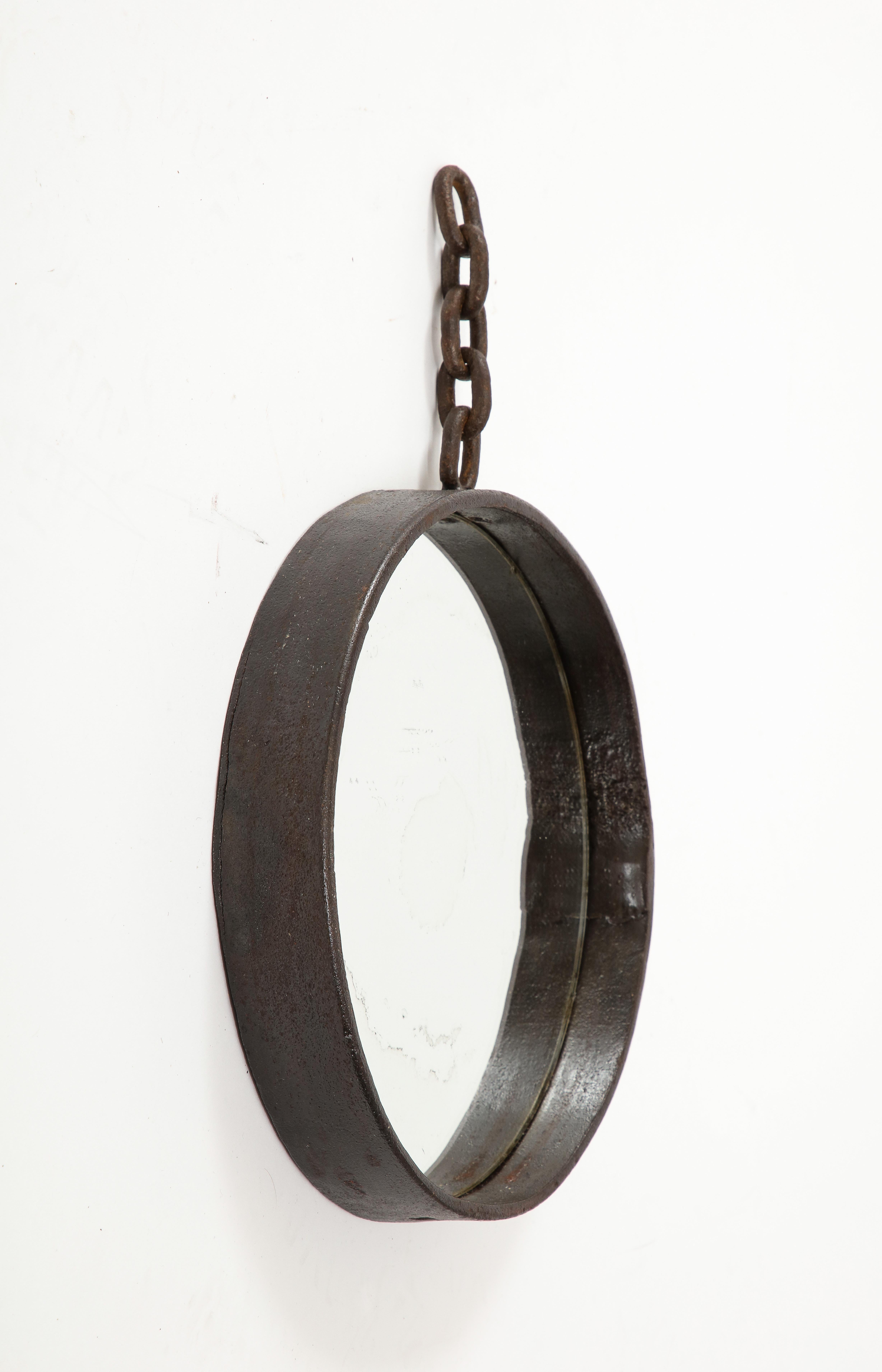 Mid-20th Century French Iron Round Mirror, C. 1950-60