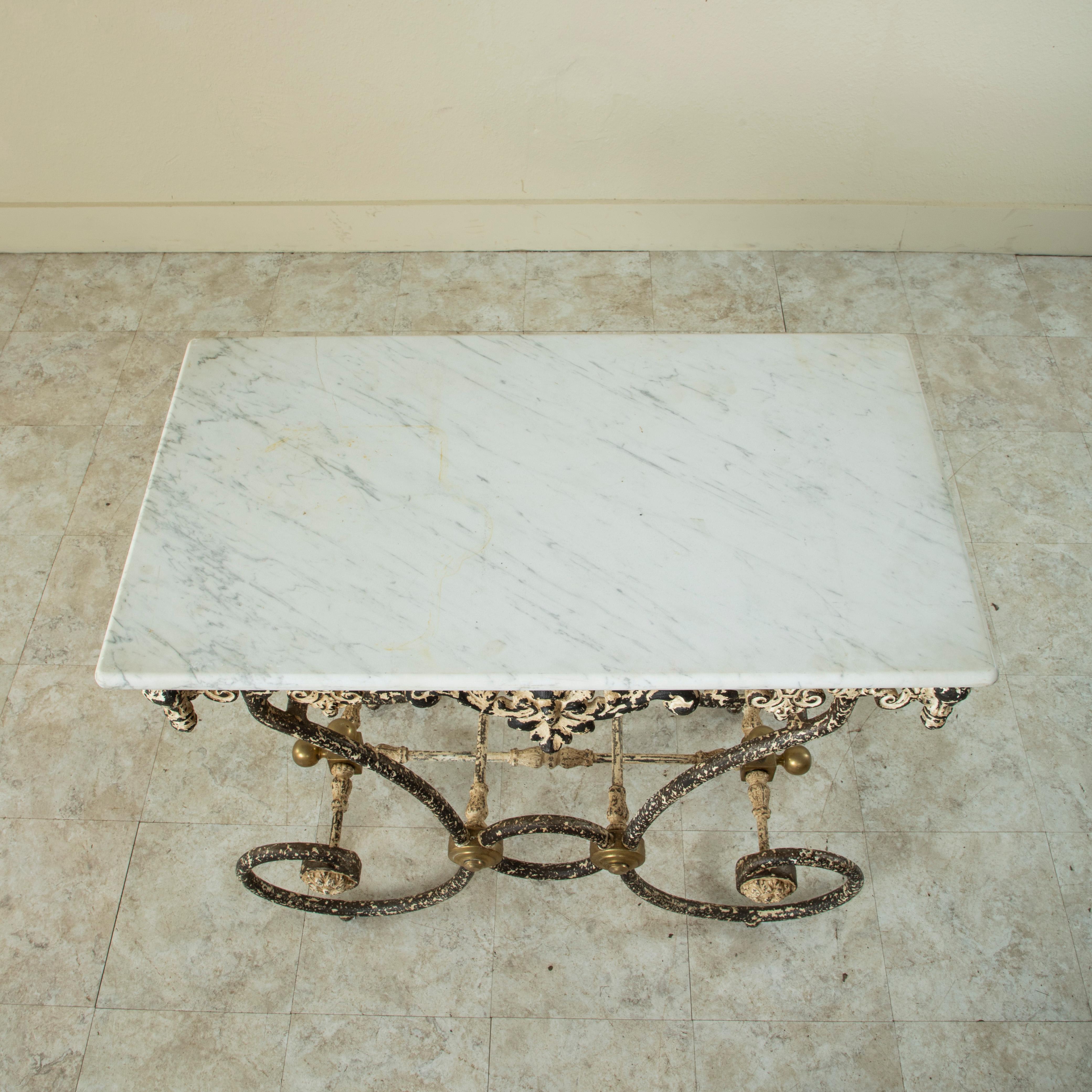 French Iron Pastry Table with Marble Top and Bronze Detailing 3