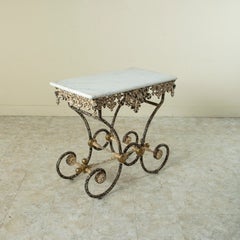 French Iron Pastry Table with Marble Top and Bronze Detailing