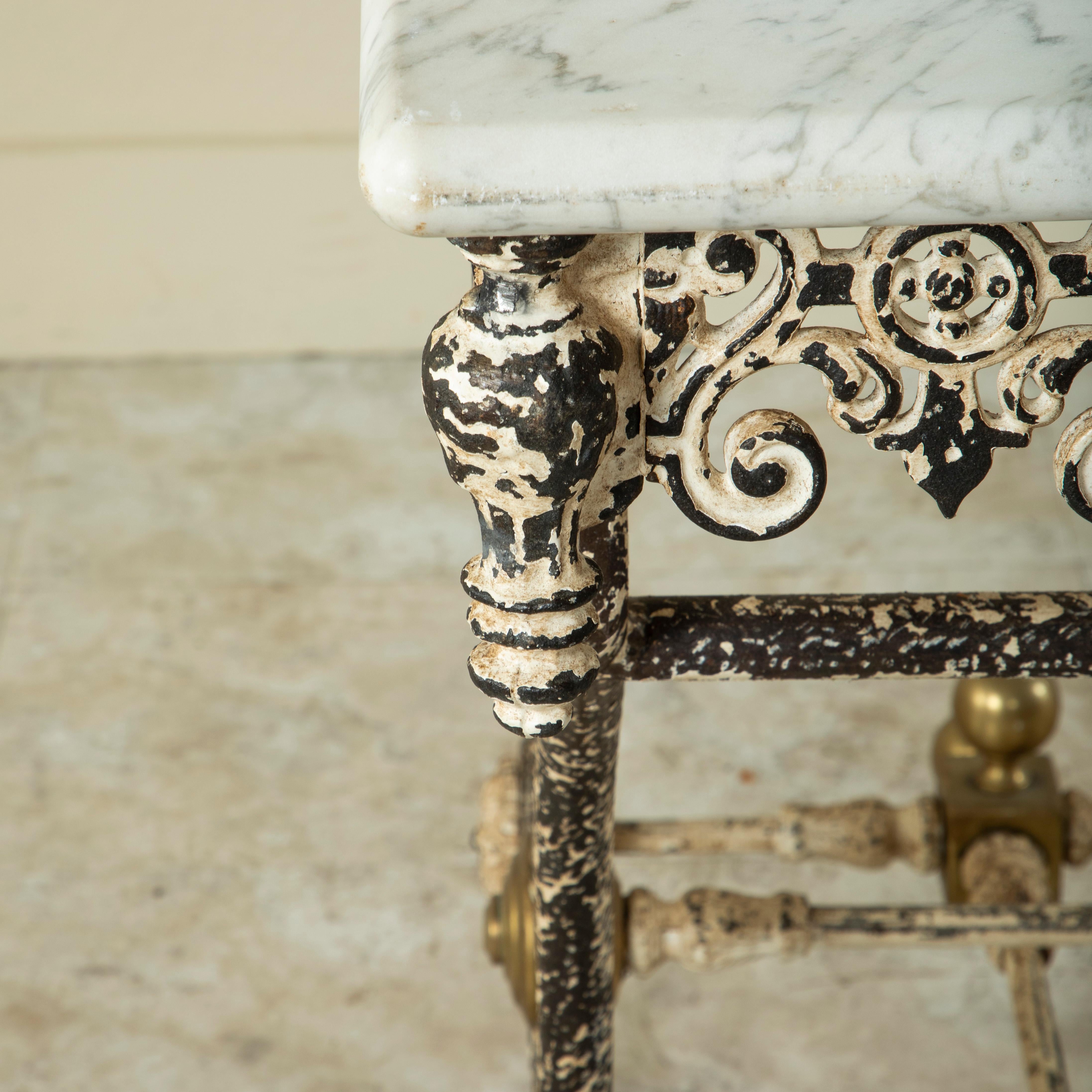 20th Century French Iron Pastry Table with Marble Top and Bronze Detailing