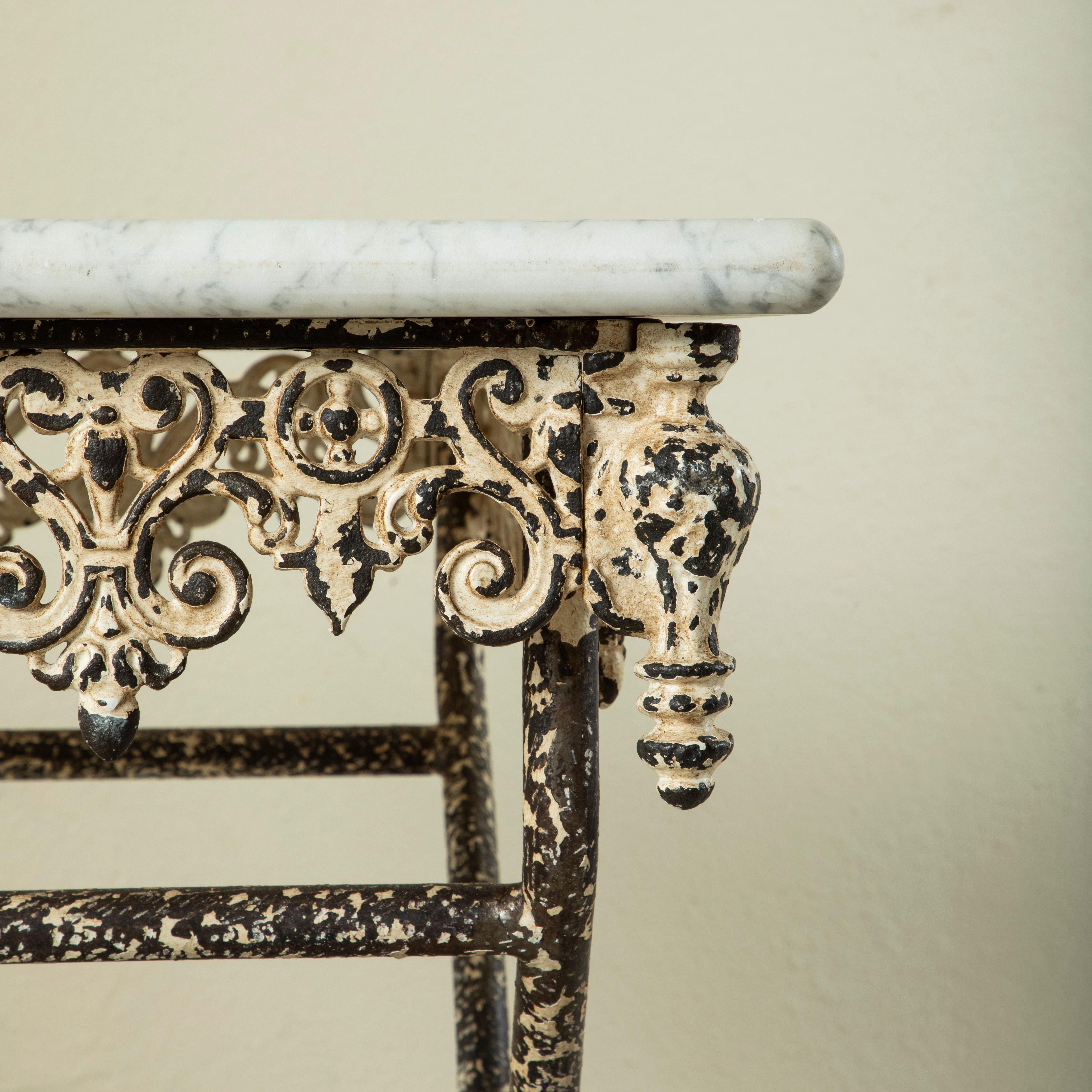 French Iron Pastry Table with Marble Top and Bronze Detailing 2