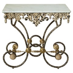 Vintage French Iron Pastry Table with Marble Top and Bronze Detailing