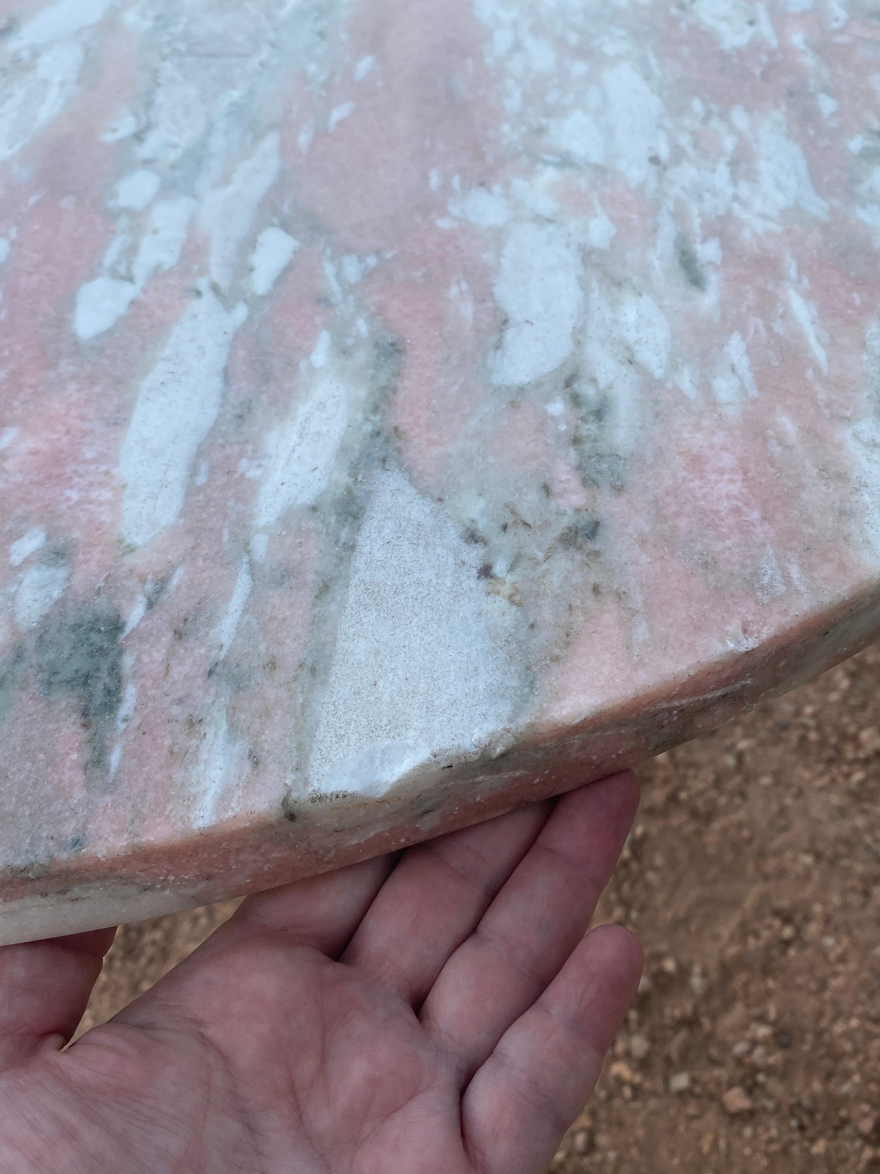 French Iron + Pink Marble Round Patio or Dining Table For Sale 3