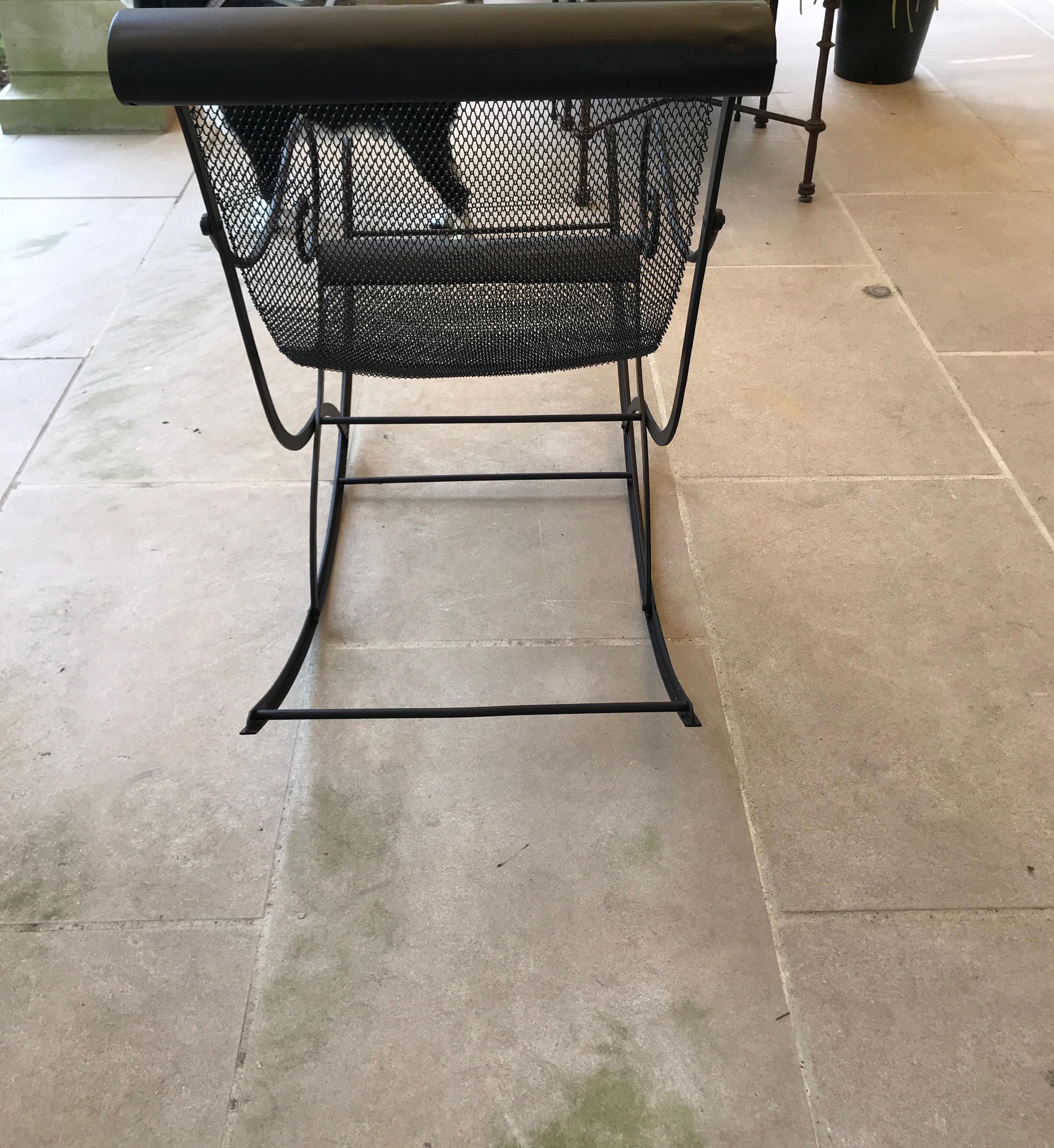 French Iron Rocking Chair with Mesh Sling Seat and Scroll Arms In Good Condition For Sale In Nashville, TN