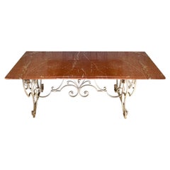 French Iron & Rojo Alicante Marble Dining Table