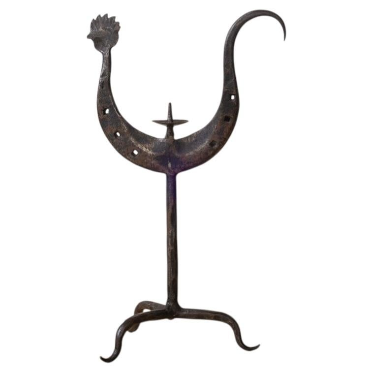 French Iron Rooster Candlestick For Sale