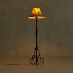 French Iron Rope Motif Floor Lamp with Linen Shade, 1940s