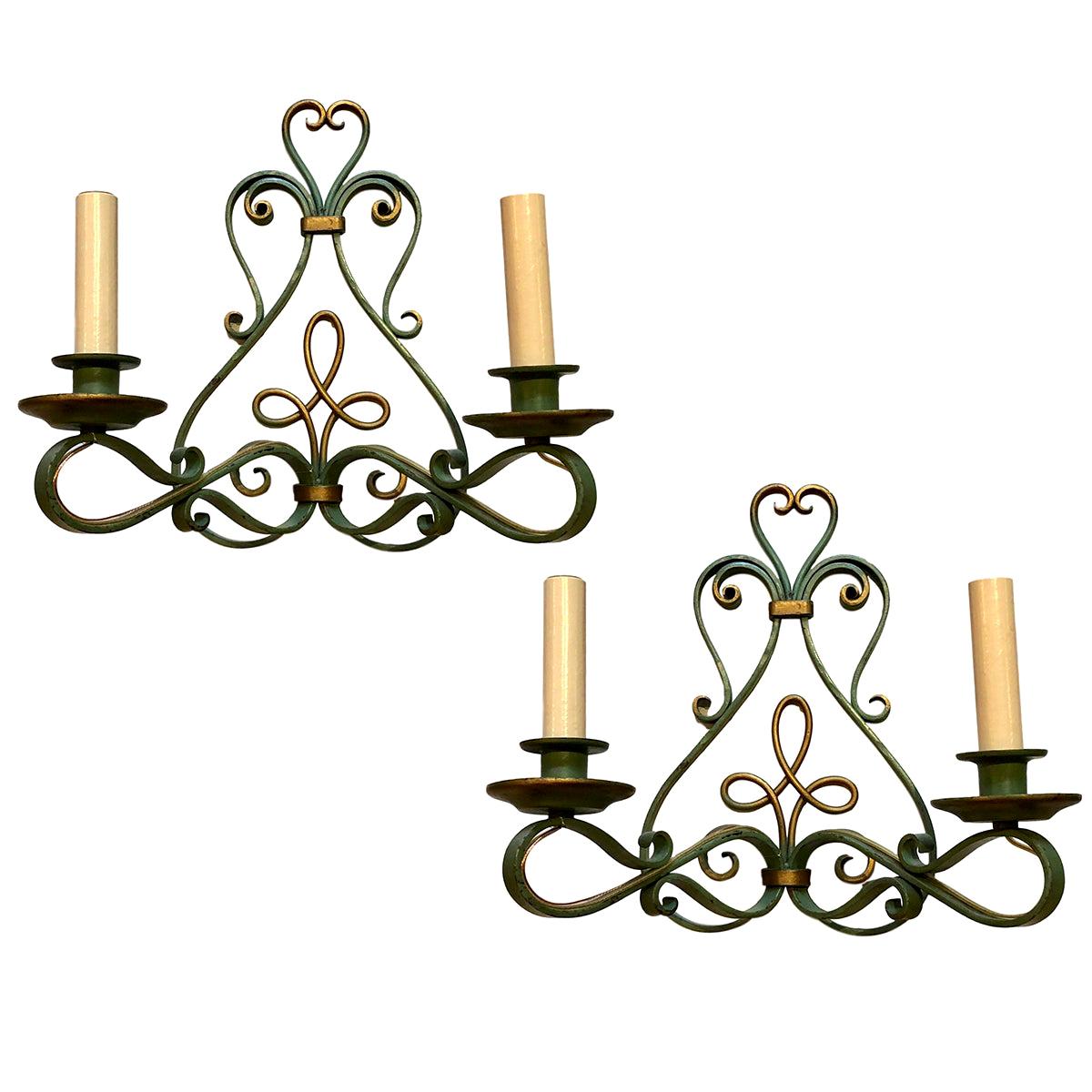 French Iron Sconces with Painted Finish For Sale