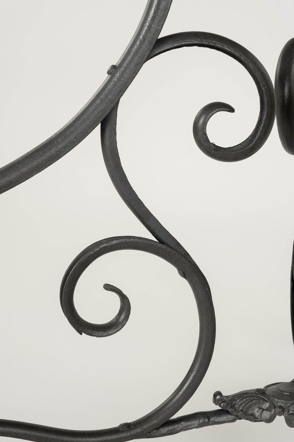 French iron side table circa 1870-1899. Iron side table or garden table with scrolled base. Newly refinished. Restored steel top. Marked Arras.
