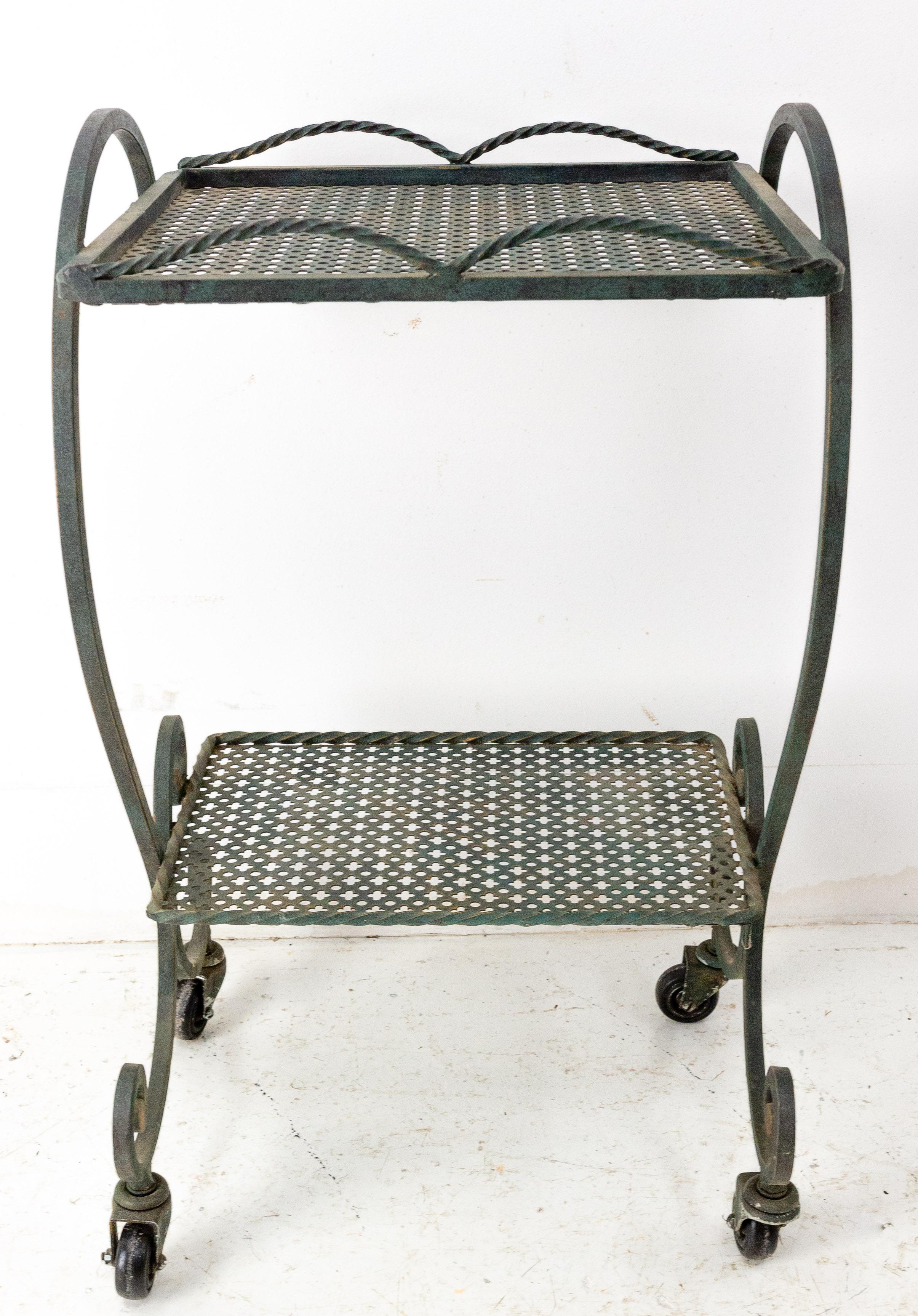 Mid-Century Modern French Iron Table Trolley Console Desserte Side Table End Sofa with Wheels, 1960 For Sale