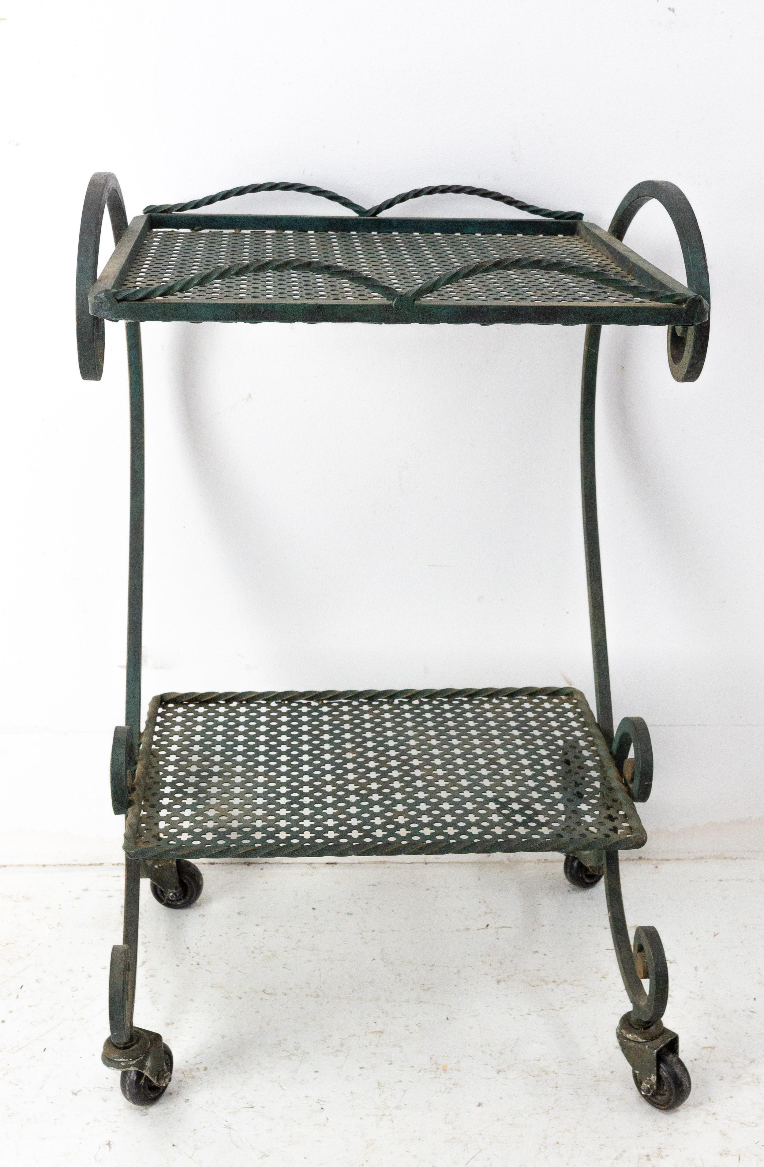 French Iron Table Trolley Console Desserte Side Table End Sofa with Wheels, 1960 In Good Condition For Sale In Labrit, Landes