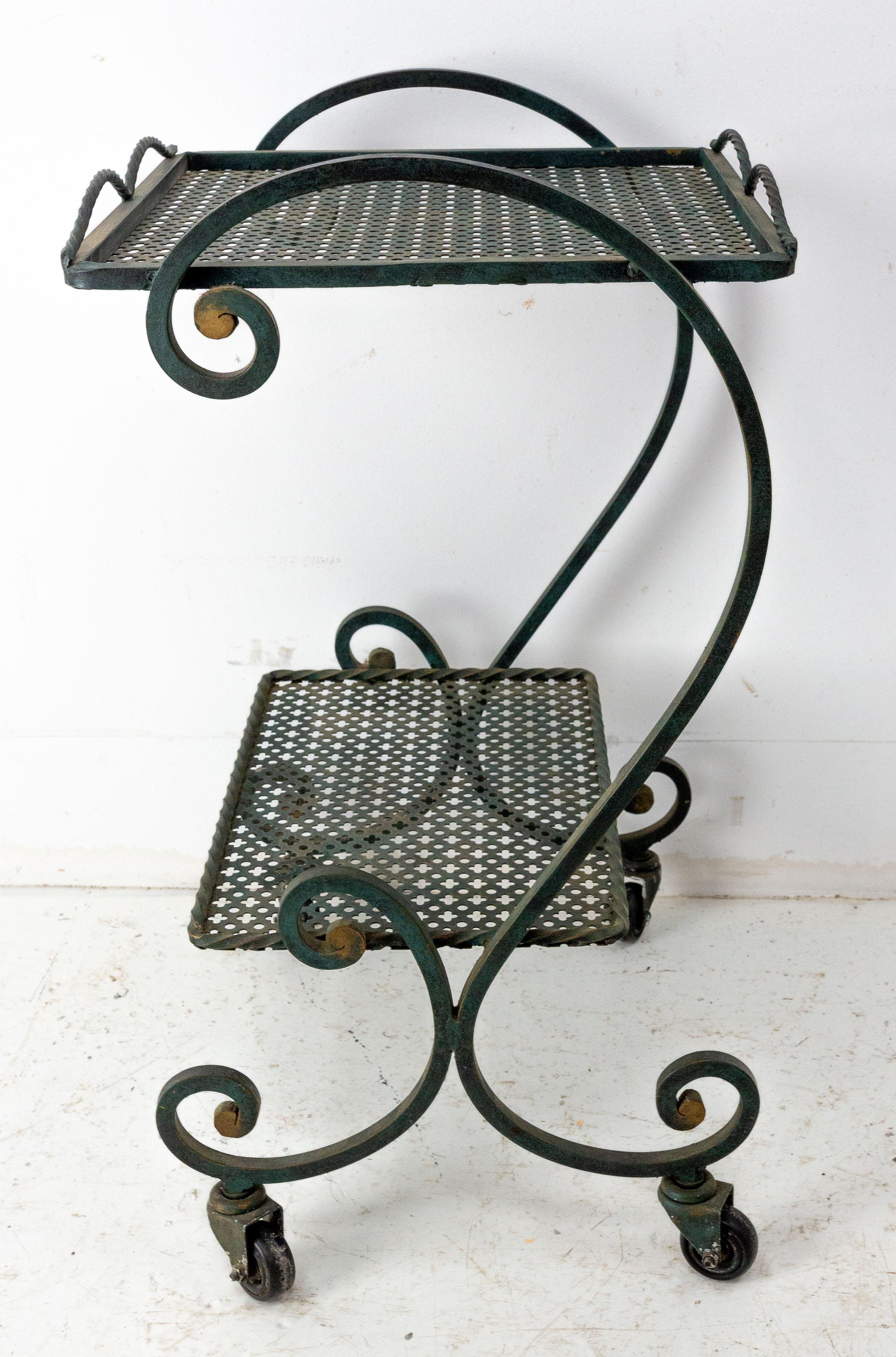 French Iron Table Trolley Console Desserte Side Table End Sofa with Wheels, 1960 For Sale 1