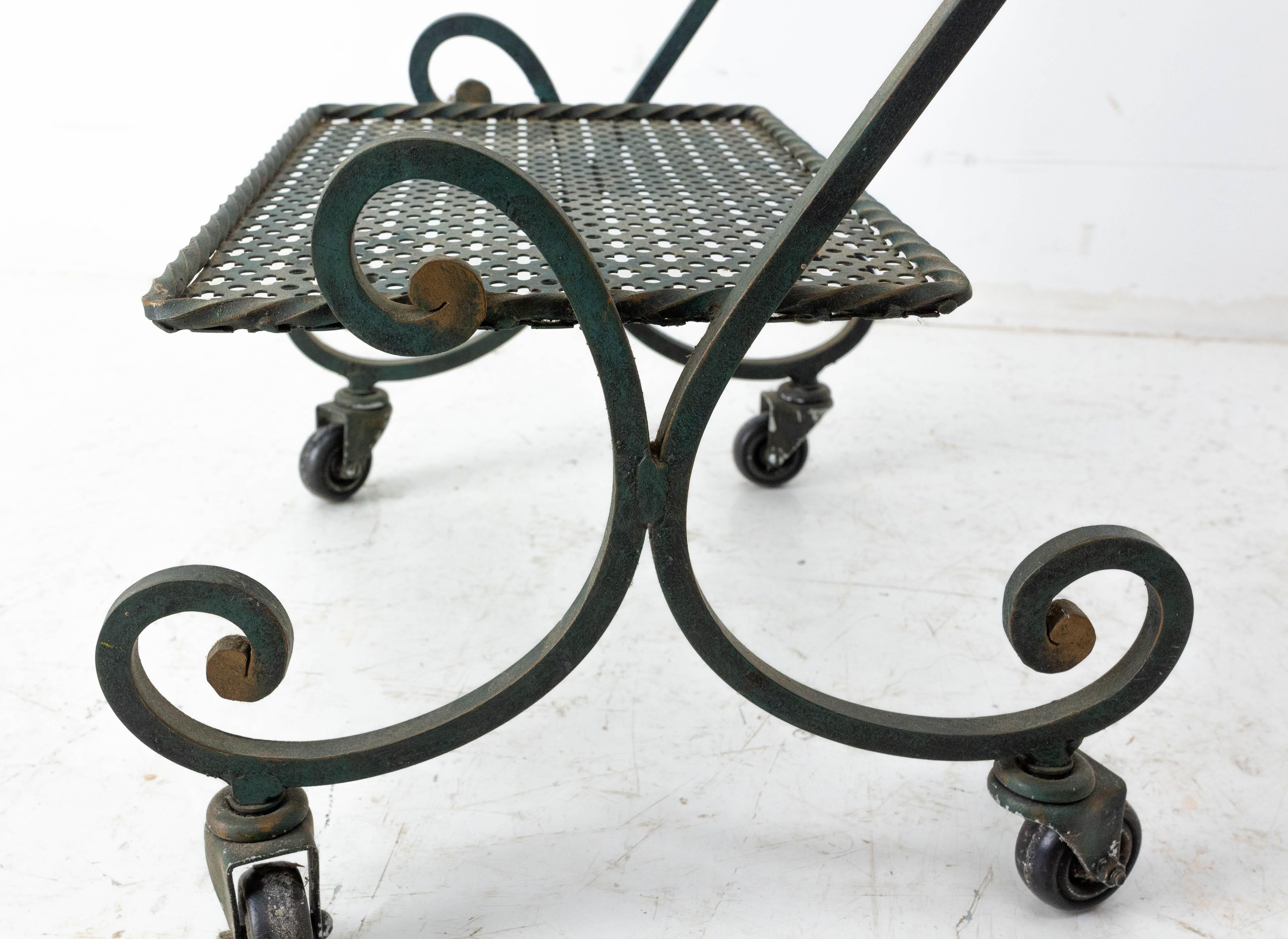 French Iron Table Trolley Console Desserte Side Table End Sofa with Wheels, 1960 For Sale 3