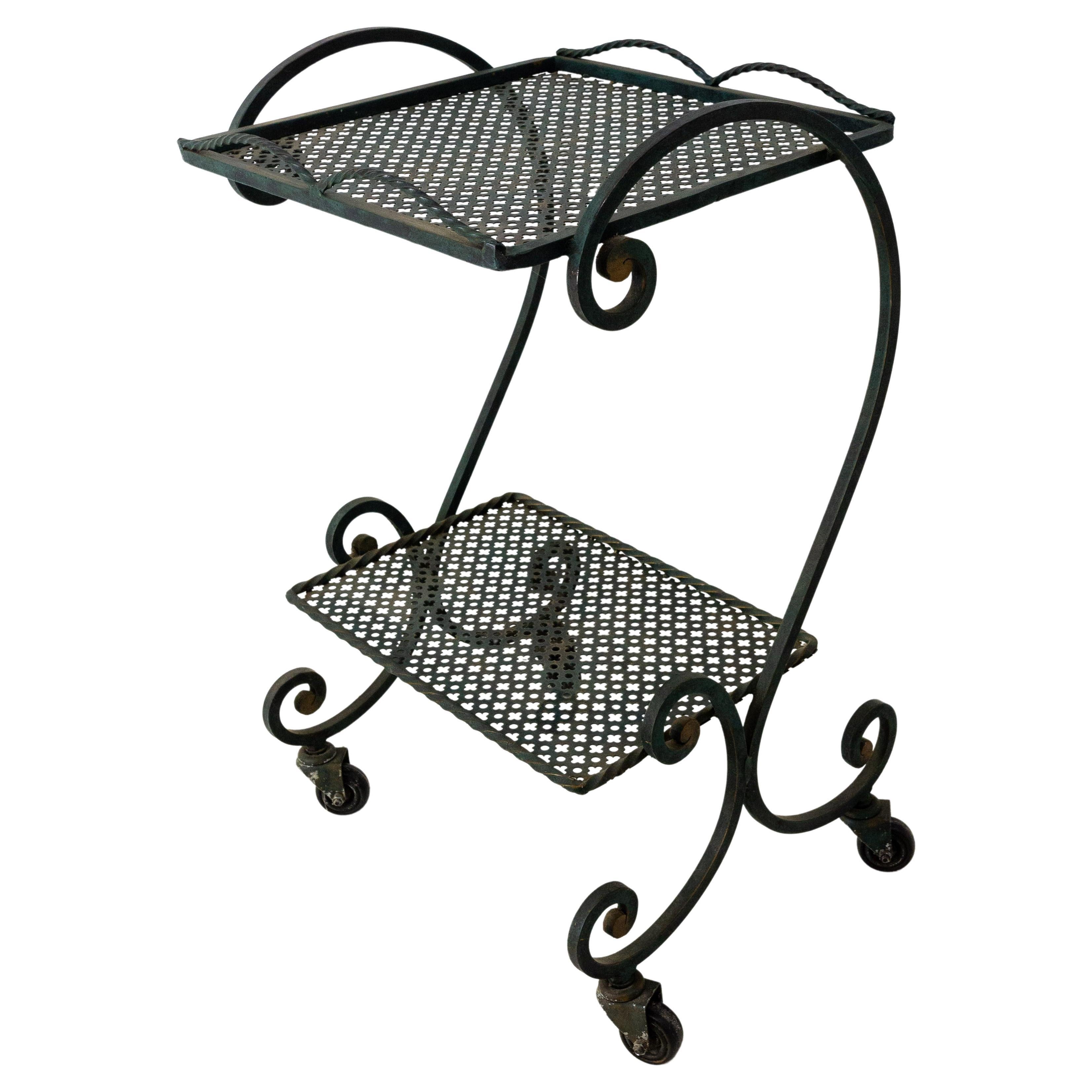 French Iron Table Trolley Console Desserte Side Table End Sofa with Wheels, 1960 For Sale