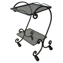 Vintage French Iron Table Trolley Console Desserte Side Table End Sofa with Wheels, 1960