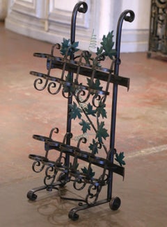 French Iron Ten-Bottle Wine Cart on Wheels from the Rhone Region