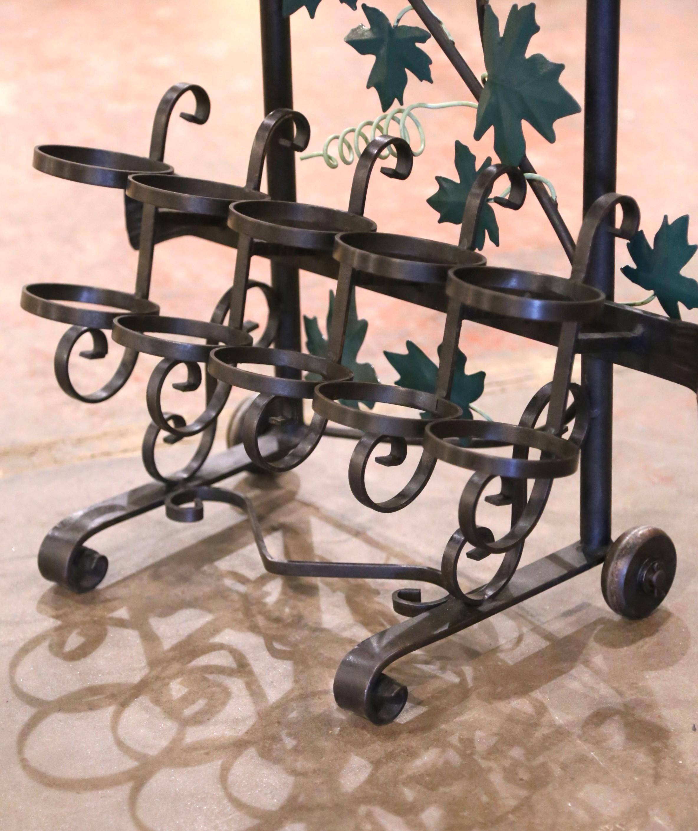 French Iron Ten-Bottle Wine Cart on Wheels from the Rhone Region In Excellent Condition For Sale In Dallas, TX