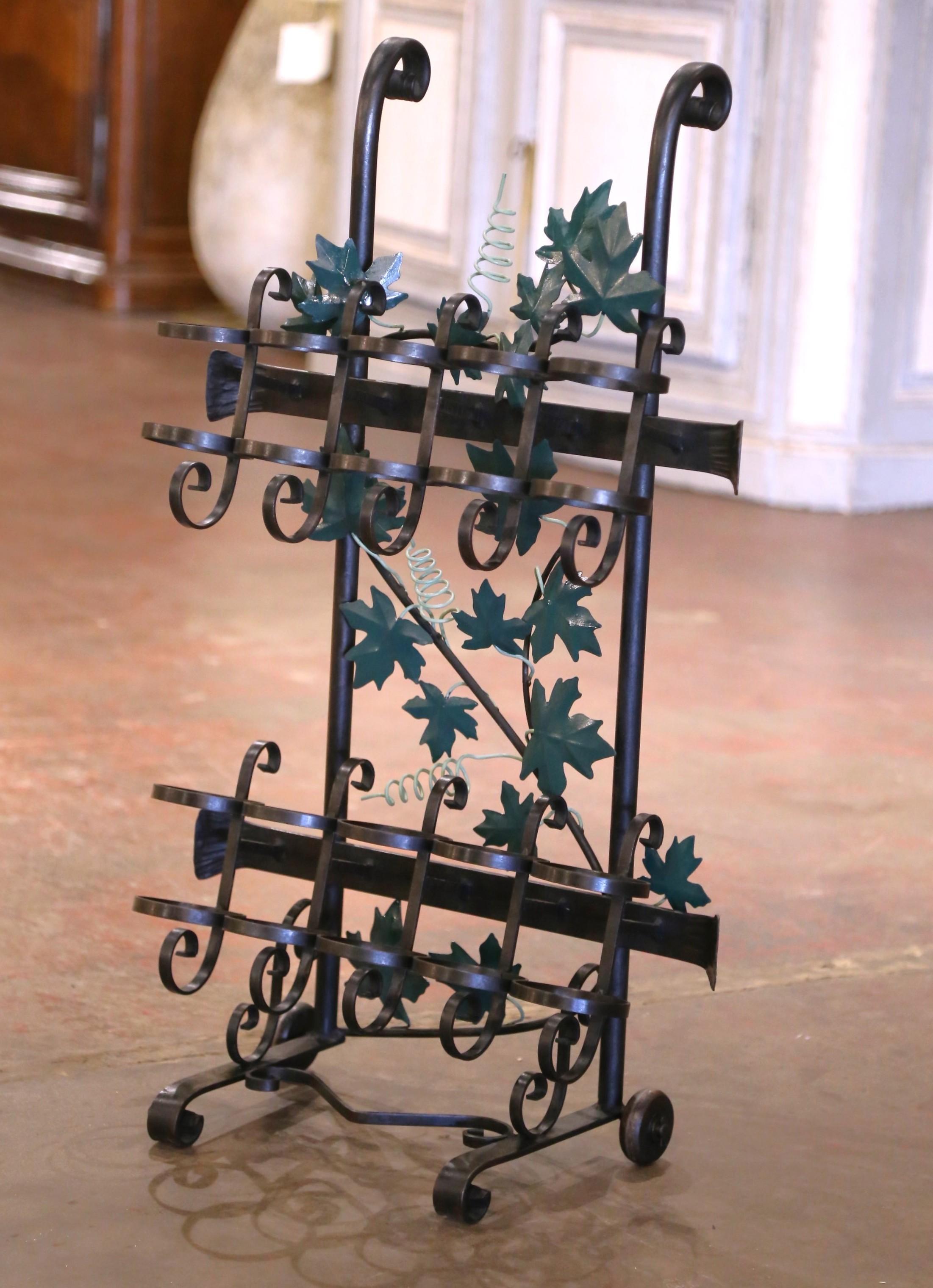 Contemporary French Iron Ten-Bottle Wine Cart on Wheels from the Rhone Region For Sale