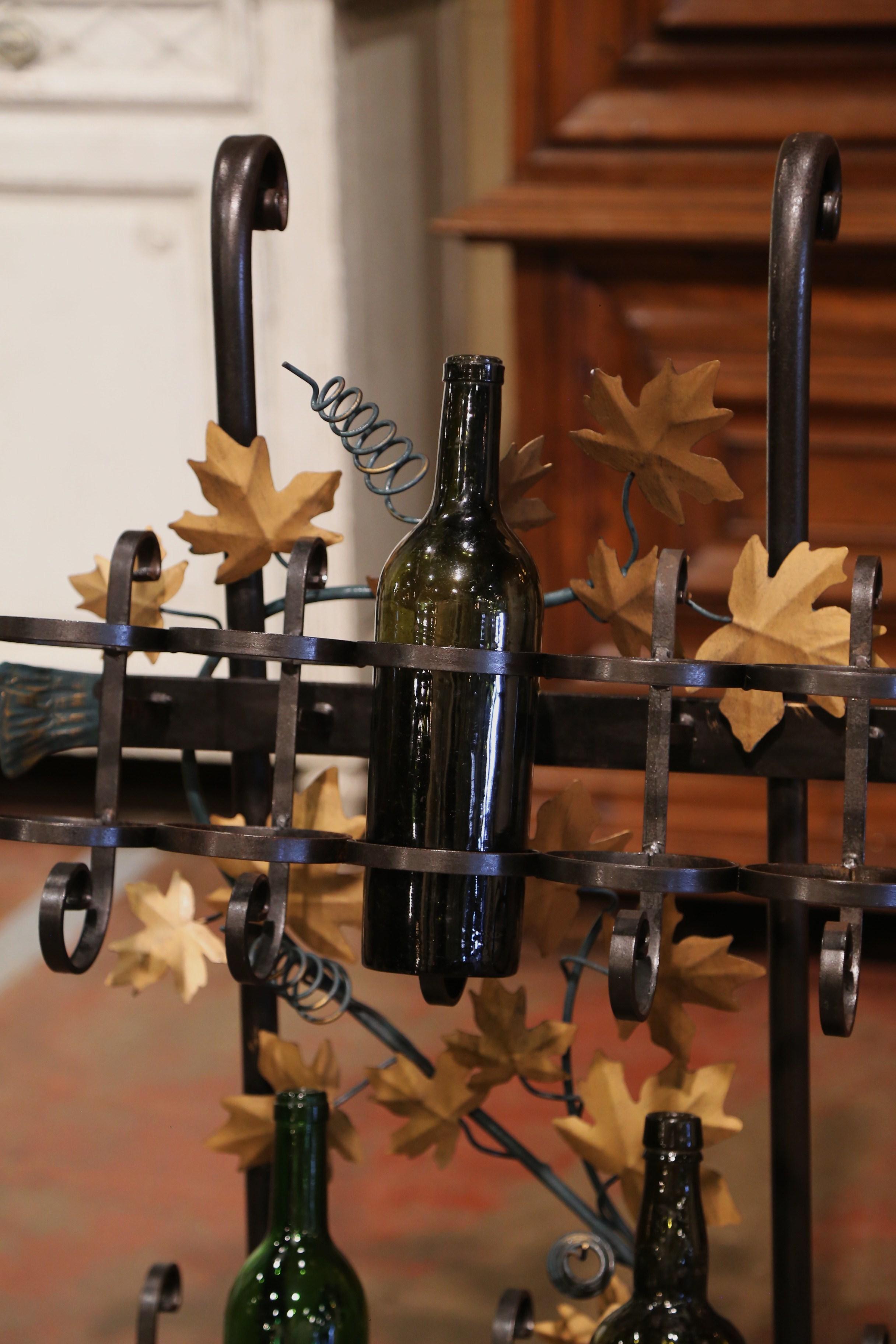 French Iron Ten-Bottle Wine Cart on Wheels from the Rhone Region In Excellent Condition For Sale In Dallas, TX