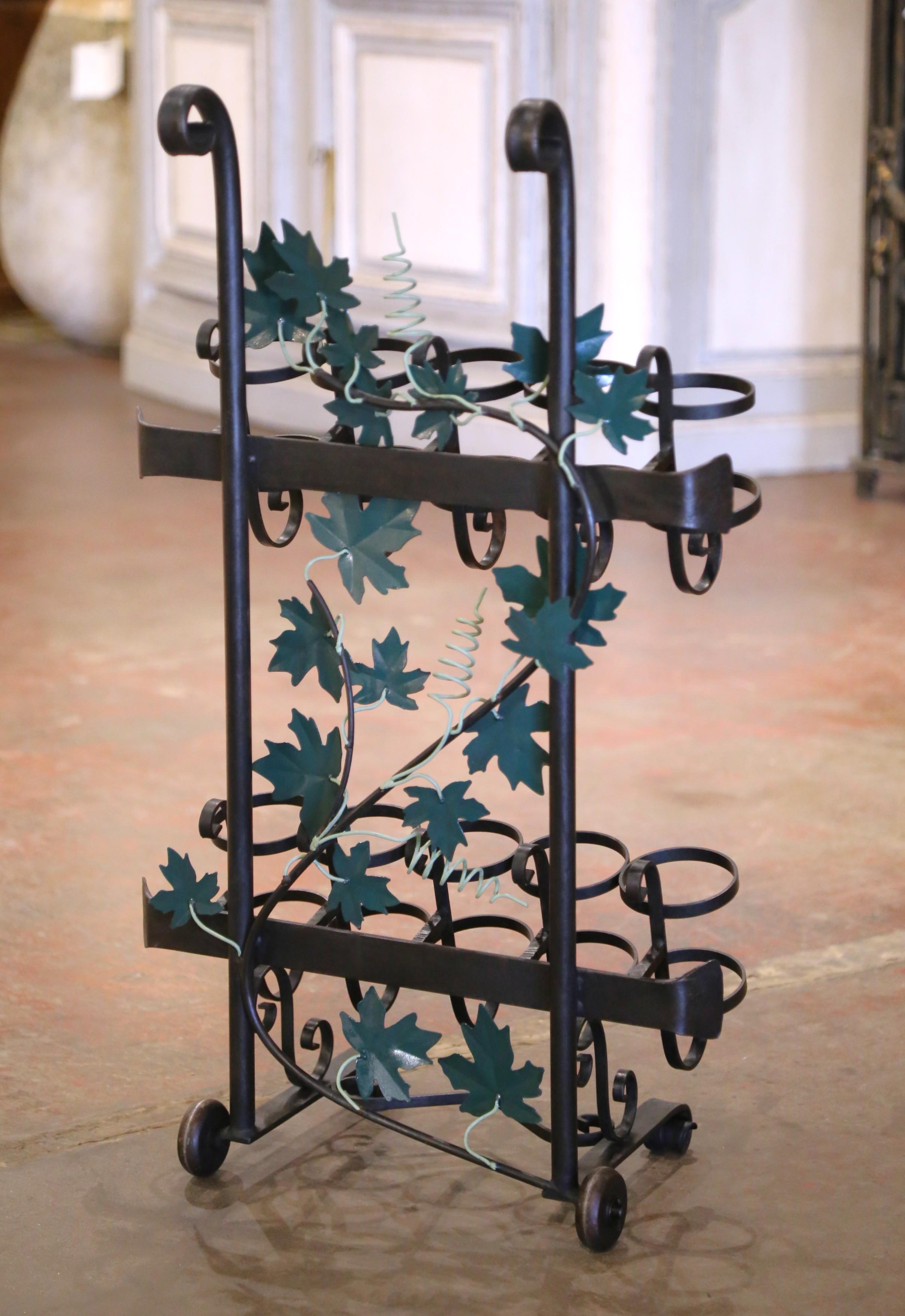 French Iron Ten-Bottle Wine Cart on Wheels from the Rhone Region For Sale 1