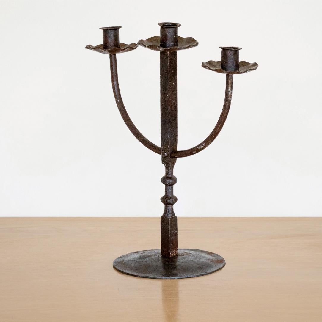 French Iron Three-Arm Candlestick In Good Condition In Los Angeles, CA