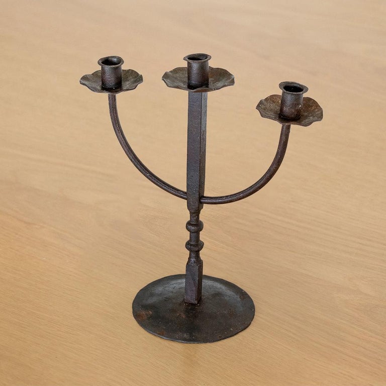 20th Century French Iron Three-Arm Candlestick For Sale