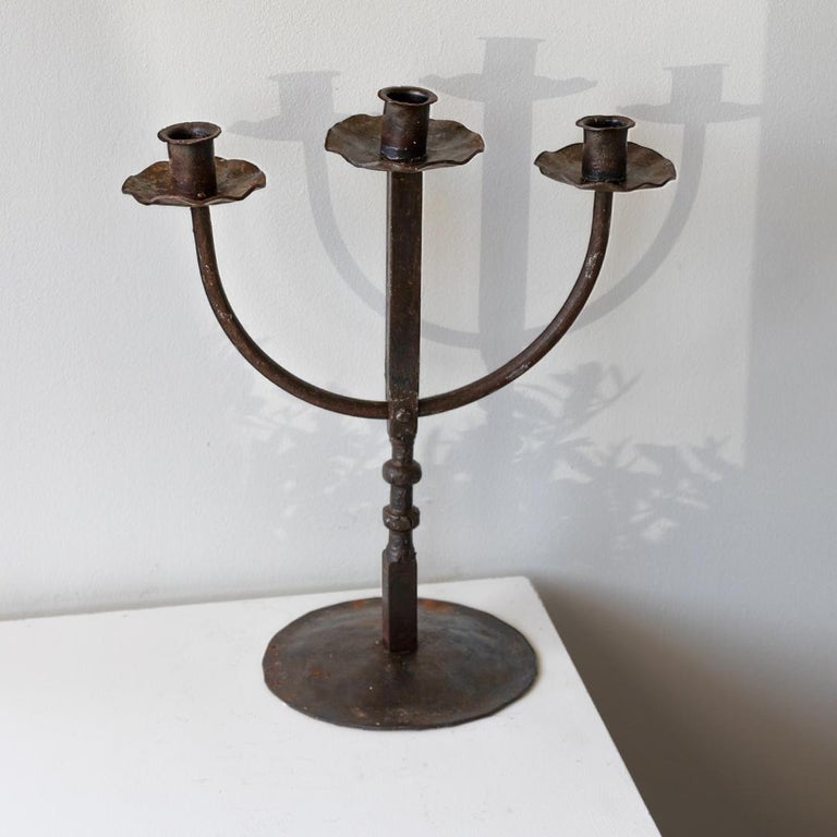 French Iron Three-Arm Candlestick For Sale 1