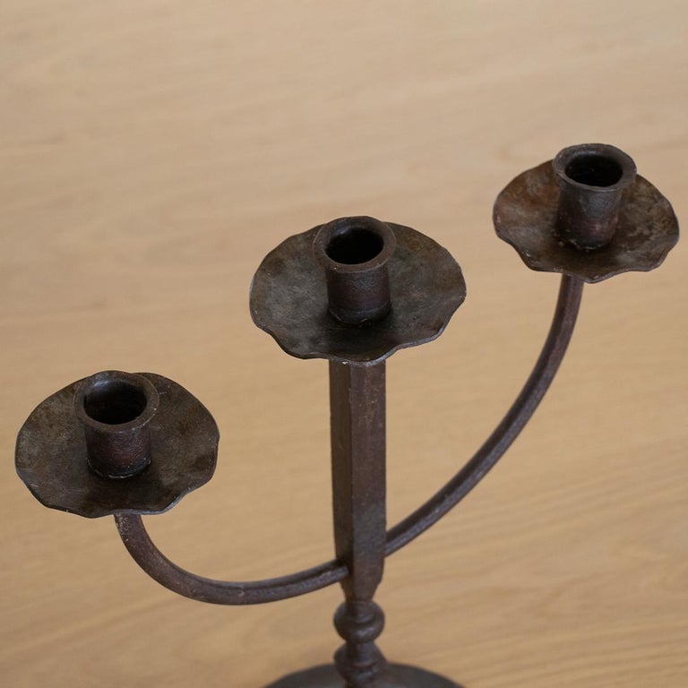 French Iron Three-Arm Candlestick For Sale 2