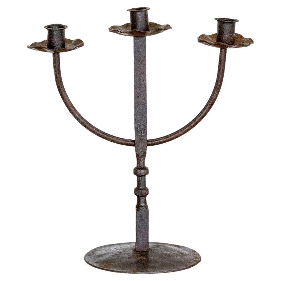 French Iron Three-Arm Candlestick
