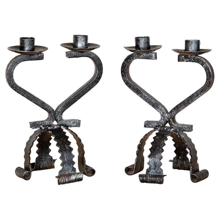 French Iron TwoArm Candlestick For Sale at 1stDibs