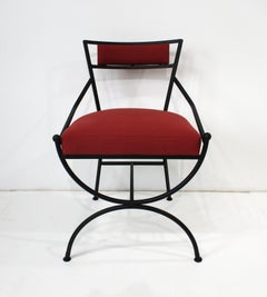 French Iron Upholstered Indoor Outdoor Mid Century Chairs in the style of Adnet