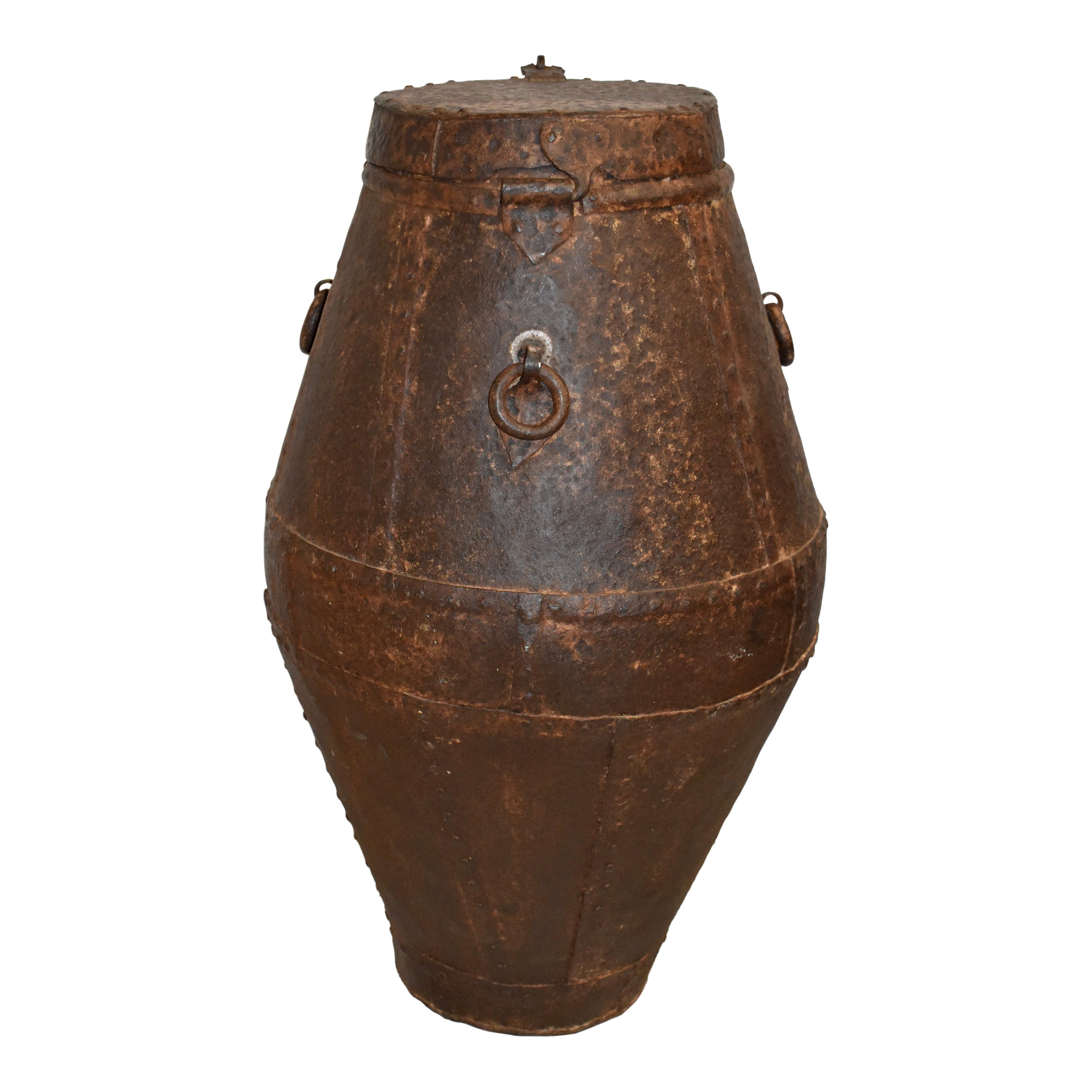 19th Century French Iron Vessel with Lid, circa 1870 For Sale