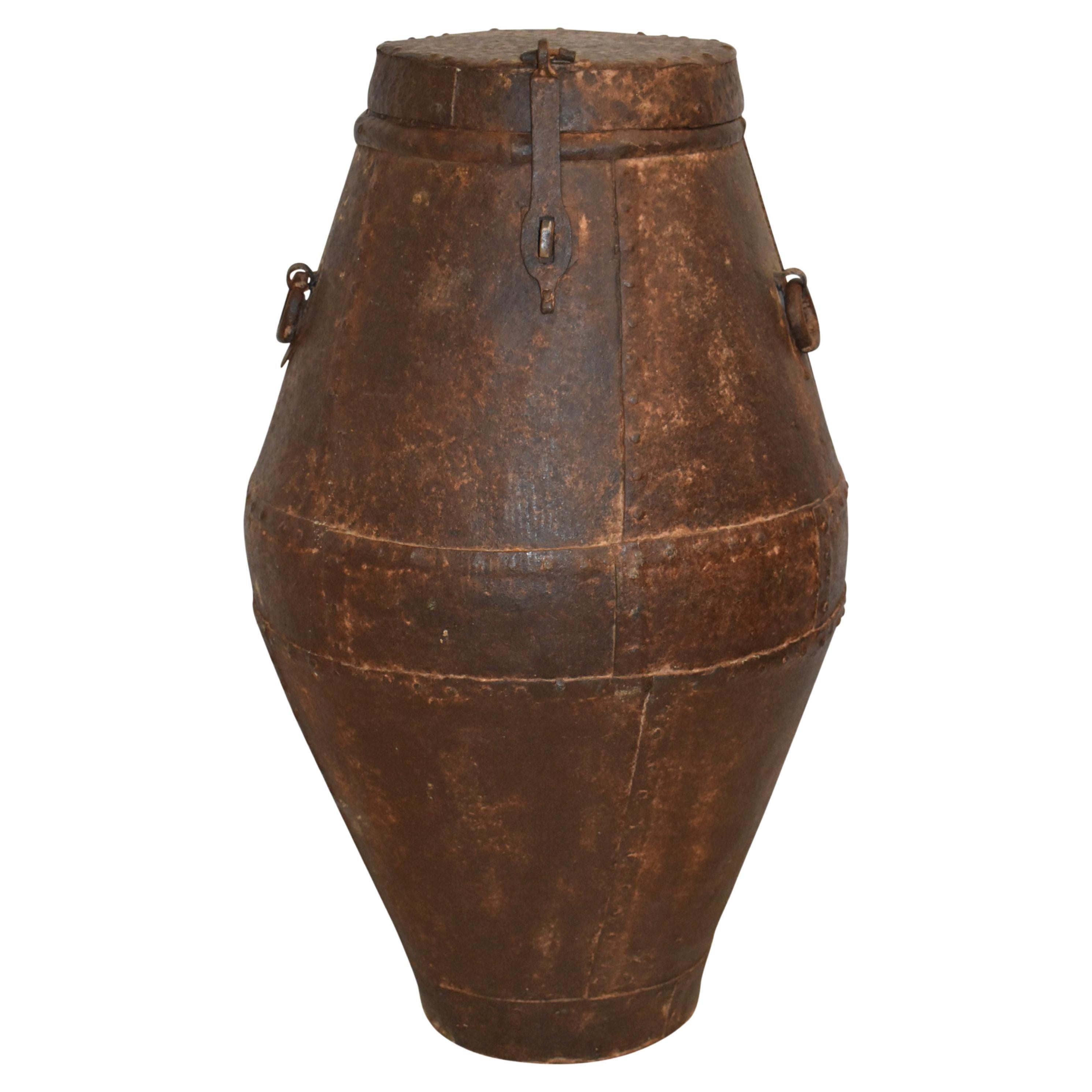 French Iron Vessel with Lid, circa 1870 For Sale