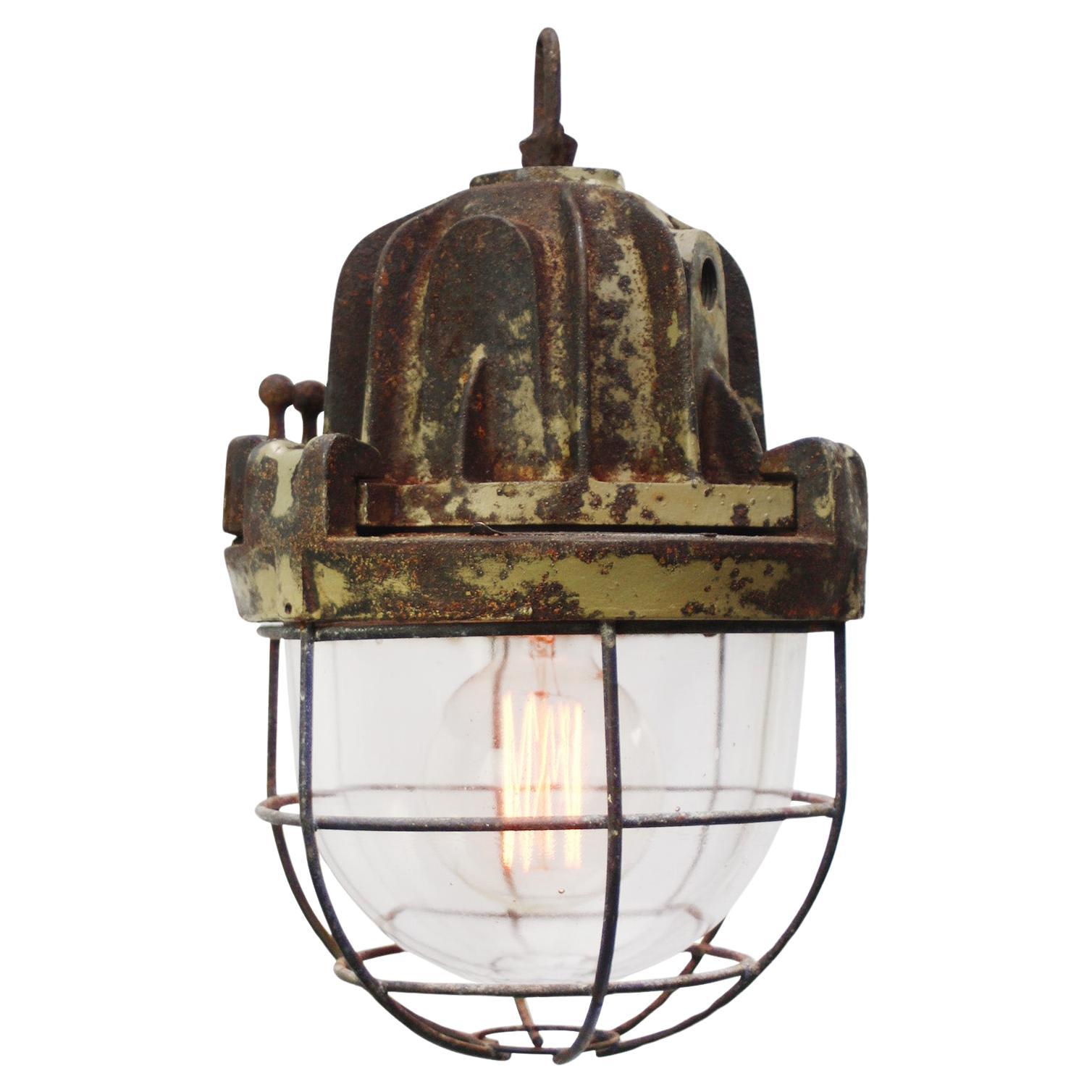 French Iron Vintage Industrial Pendant Lamps by Mapelec Amiens For Sale