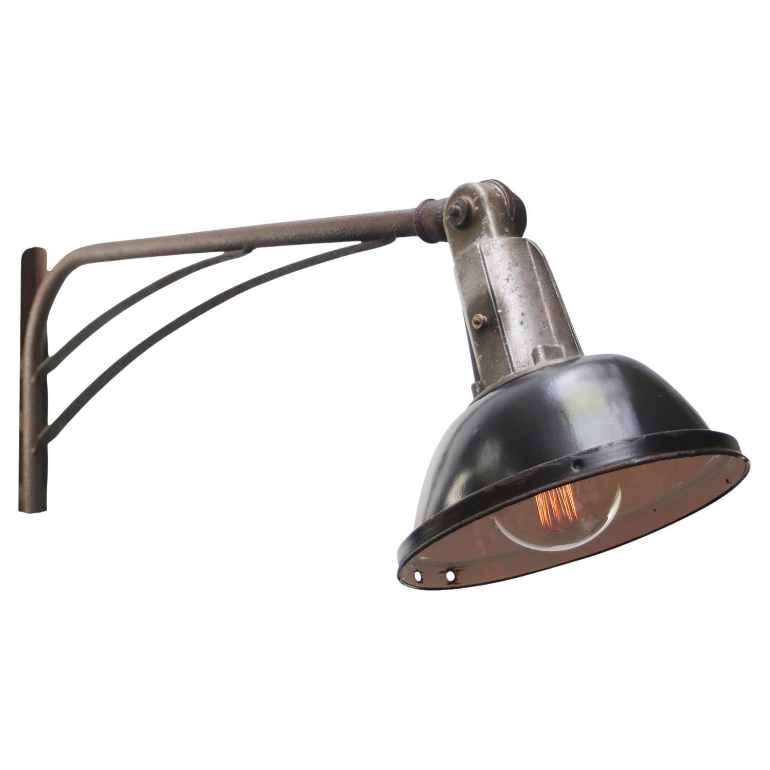 French Iron Wall Light by EDR, Black Enamel Shade, Art Deco, 1950s For Sale