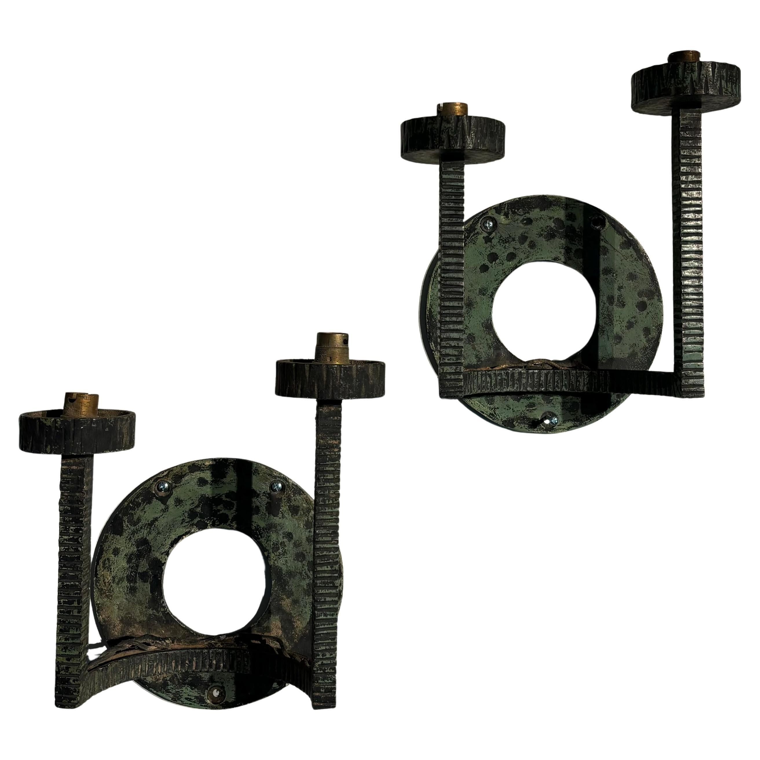 French Iron Wall Sconces, Antique Lighting, Vintage Design, 1940