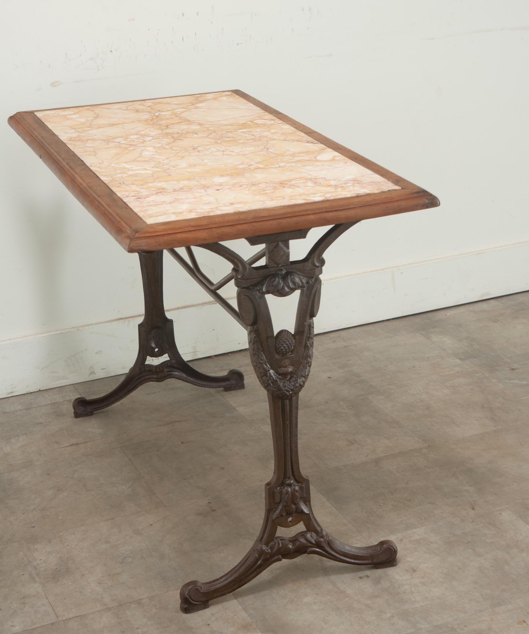 French Iron, Walnut, & Marble Bistro Table For Sale 4