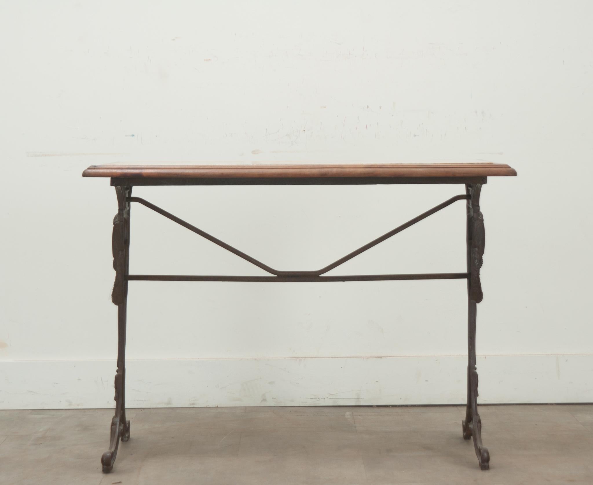 Other French Iron, Walnut, & Marble Bistro Table For Sale