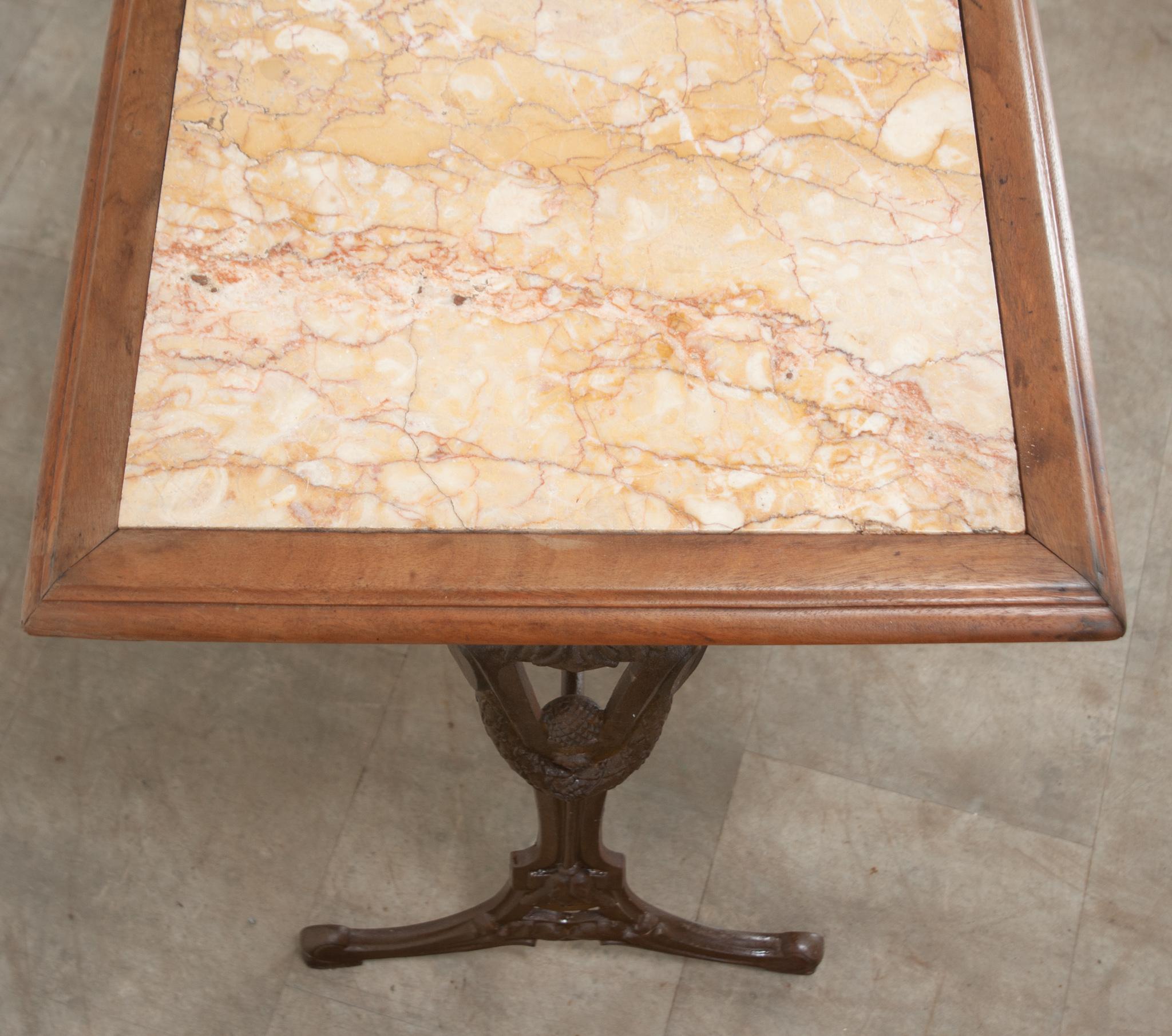 French Iron, Walnut, & Marble Bistro Table For Sale 2