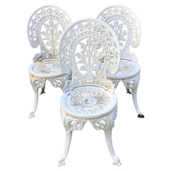 Antique French Iron White Garden Chairs, Set of 3