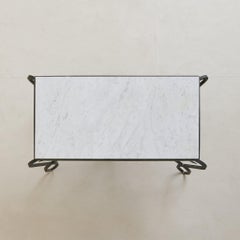French Iron + White Marble Coffee Table, 1940s
