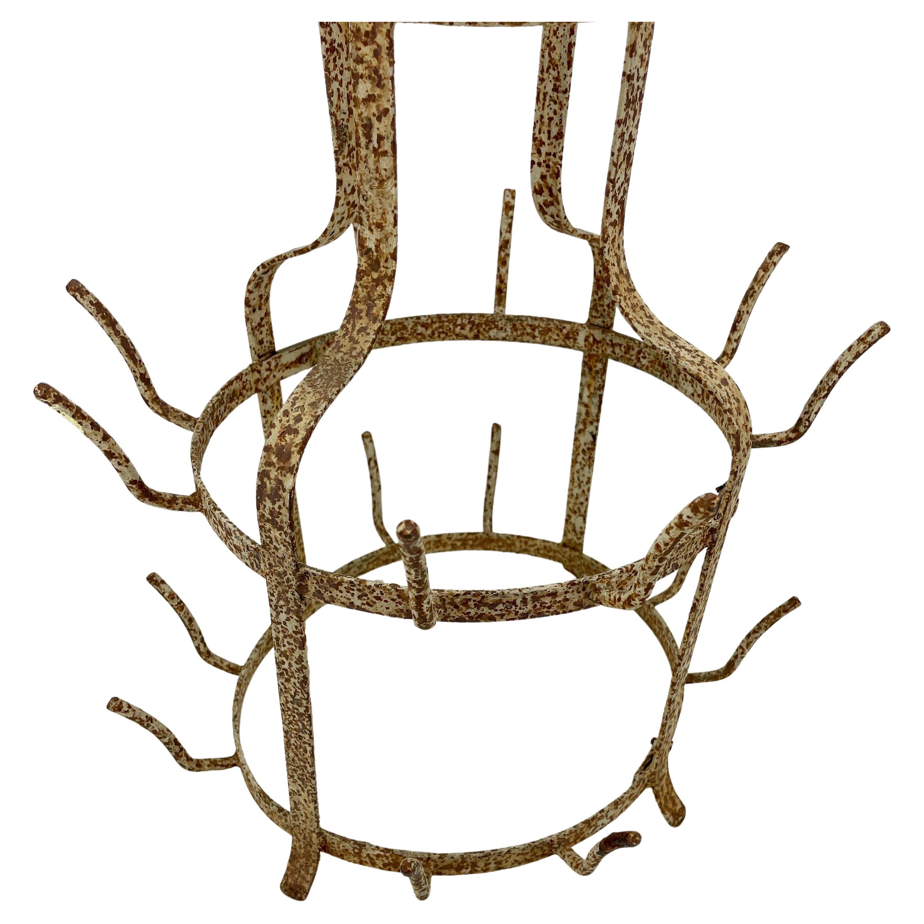 French Provincial French Iron Wine Champagne Bottle Drying Display Rack, circa 1950s For Sale