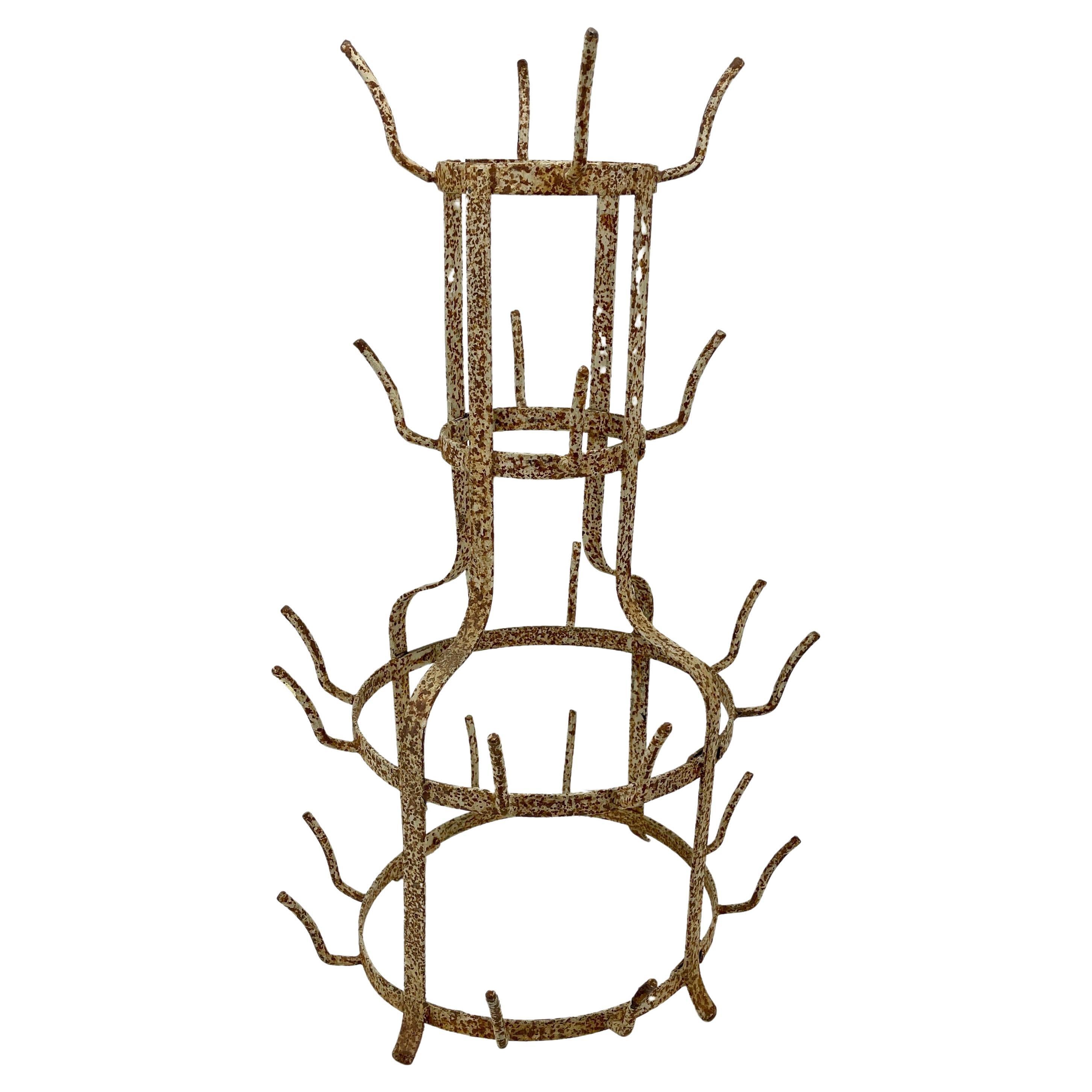 Welded French Iron Wine Champagne Bottle Drying Display Rack, circa 1950s For Sale