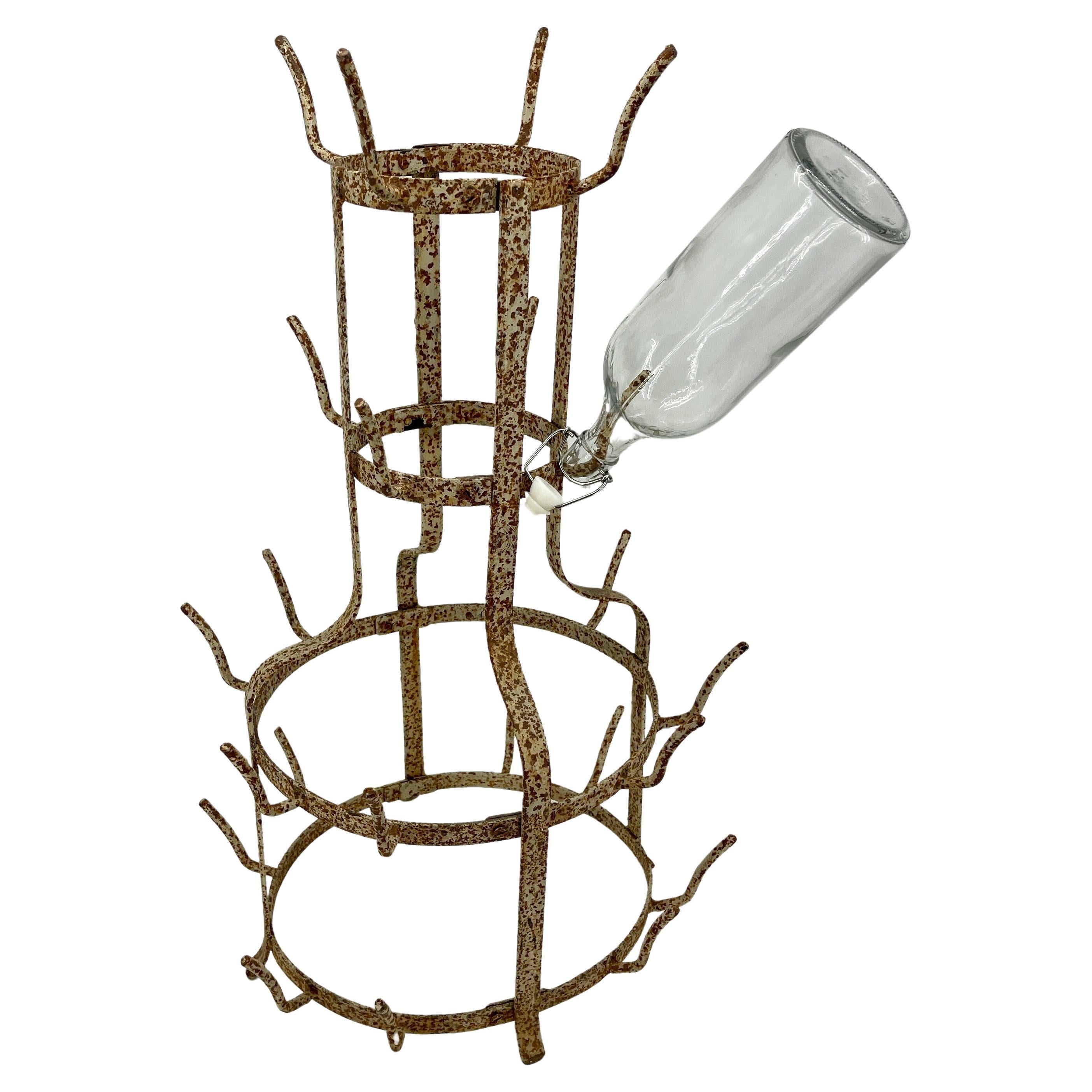 French Iron Wine Champagne Bottle Drying Display Rack, circa 1950s For Sale