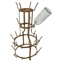 French Iron Wine Champagne Bottle Drying Display Rack, circa 1950s