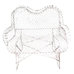 French Iron Wire Two Seat White Garden Bench Settee Loveseat