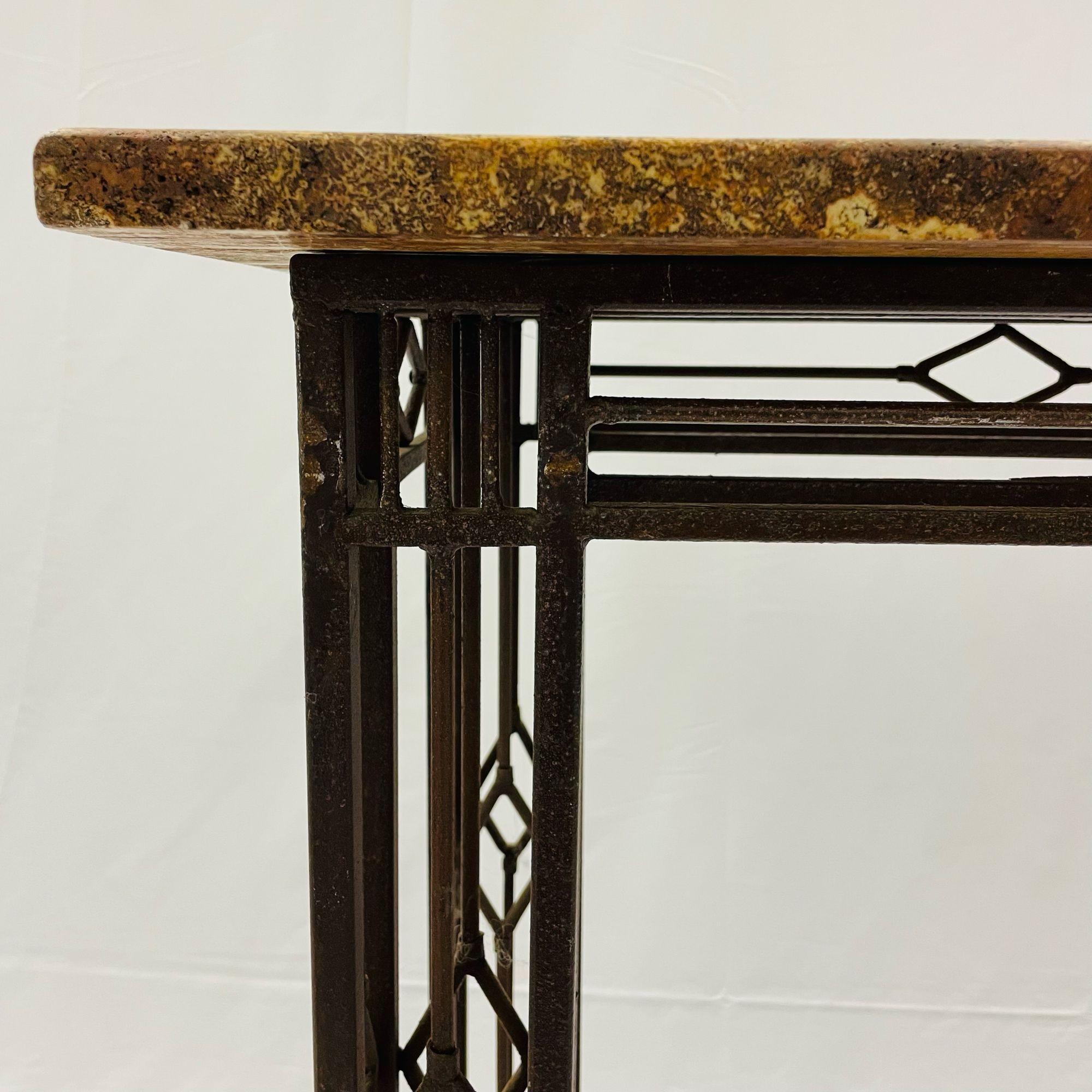 French Iron Work Console / Sofa Table, Marble Top For Sale 7